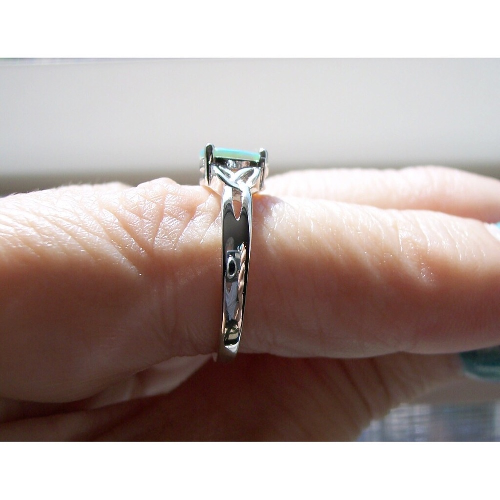 925 STERLING SILVER Lab Created Green Fire Opal Ring - Picture 7 of 16